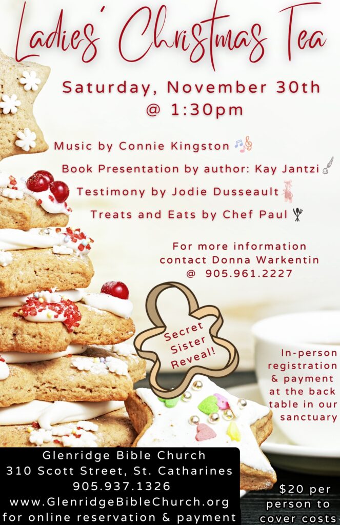 Ladies' Christmas Tea
November 30th, 2024
1:30pm